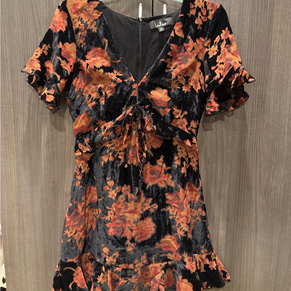 Lulu's Black and Orange Velvet Dress